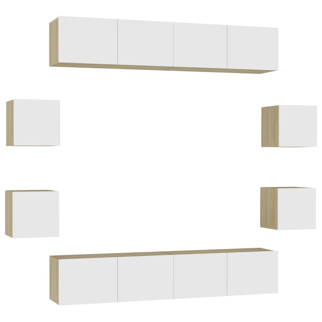 

vidaXL 8 Piece TV Cabinet Set White and Sonoma Oak Chipboard