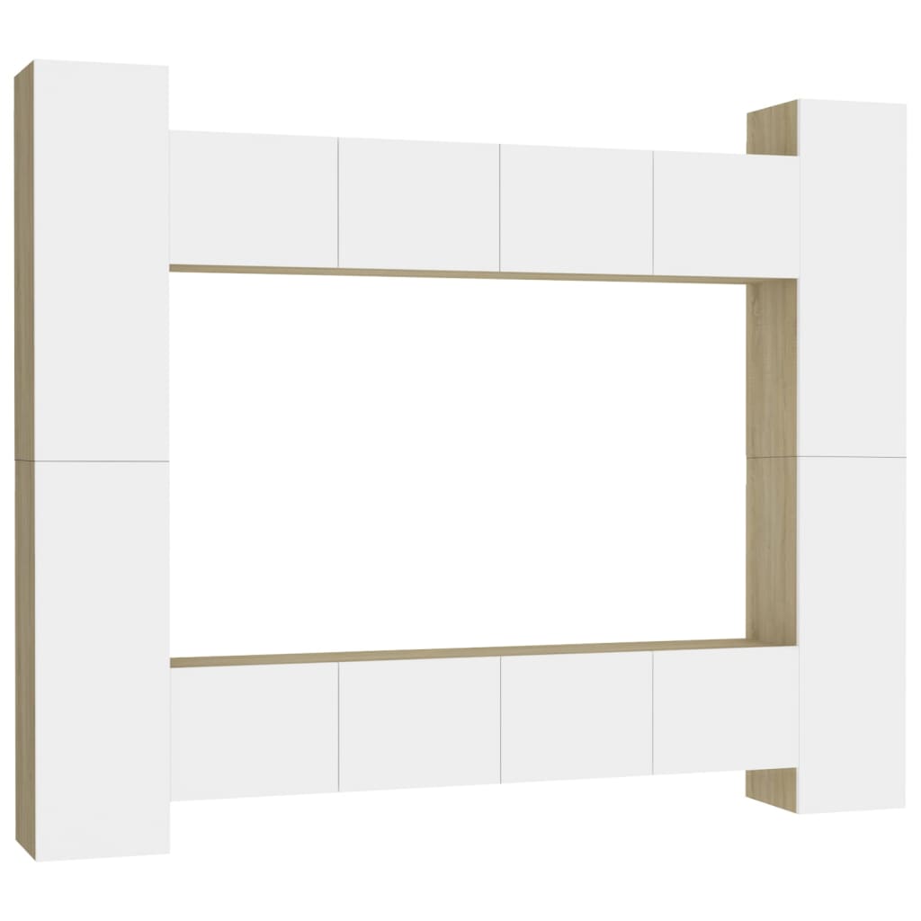 

vidaXL 8 Piece TV Cabinet Set White and Sonoma Oak Chipboard