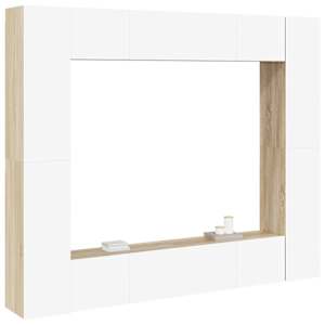 vidaXL Televizoriaus spintelių komplektas, 8 dalių, baltas/ąžuolo, MDP