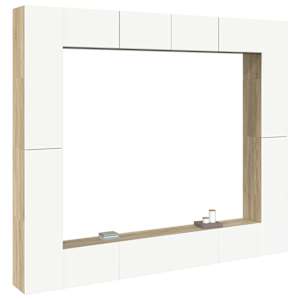 vidaXL Televizoriaus spintelių komplektas, 8 dalių, baltas/ąžuolo, MDP