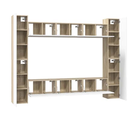 vidaXL TV spintelių komplektas, 10 dalių, baltas/ąžuolo, MDP