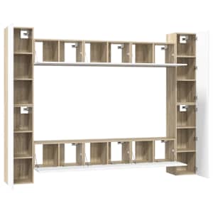 vidaXL TV spintelių komplektas, 10 dalių, baltas/ąžuolo, MDP