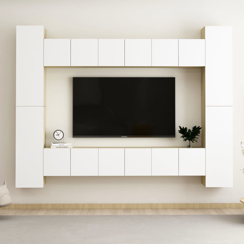 Ensemble de meubles TV 10 pcs Blanc et chêne sonoma Aggloméré | meublestv.fr 2