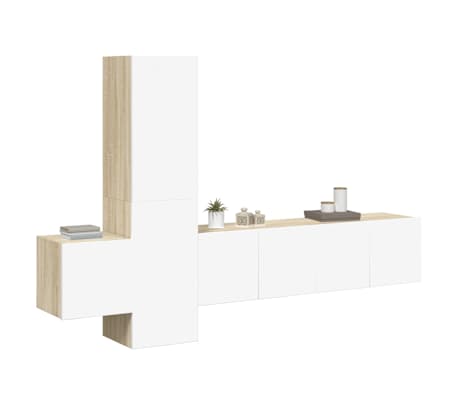 vidaXL Televizoriaus spintelių komplektas, 5 dalių, baltas/ąžuolo, MDP