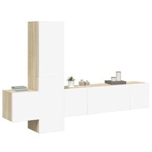 vidaXL Televizoriaus spintelių komplektas, 5 dalių, baltas/ąžuolo, MDP