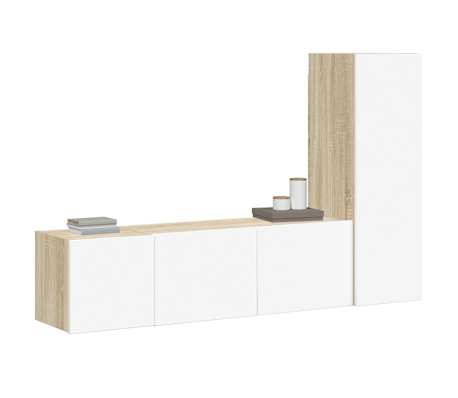 vidaXL Televizoriaus spintelių komplektas, 3 dalių, baltas/ąžuolo, MDP