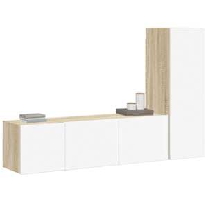 vidaXL Televizoriaus spintelių komplektas, 3 dalių, baltas/ąžuolo, MDP