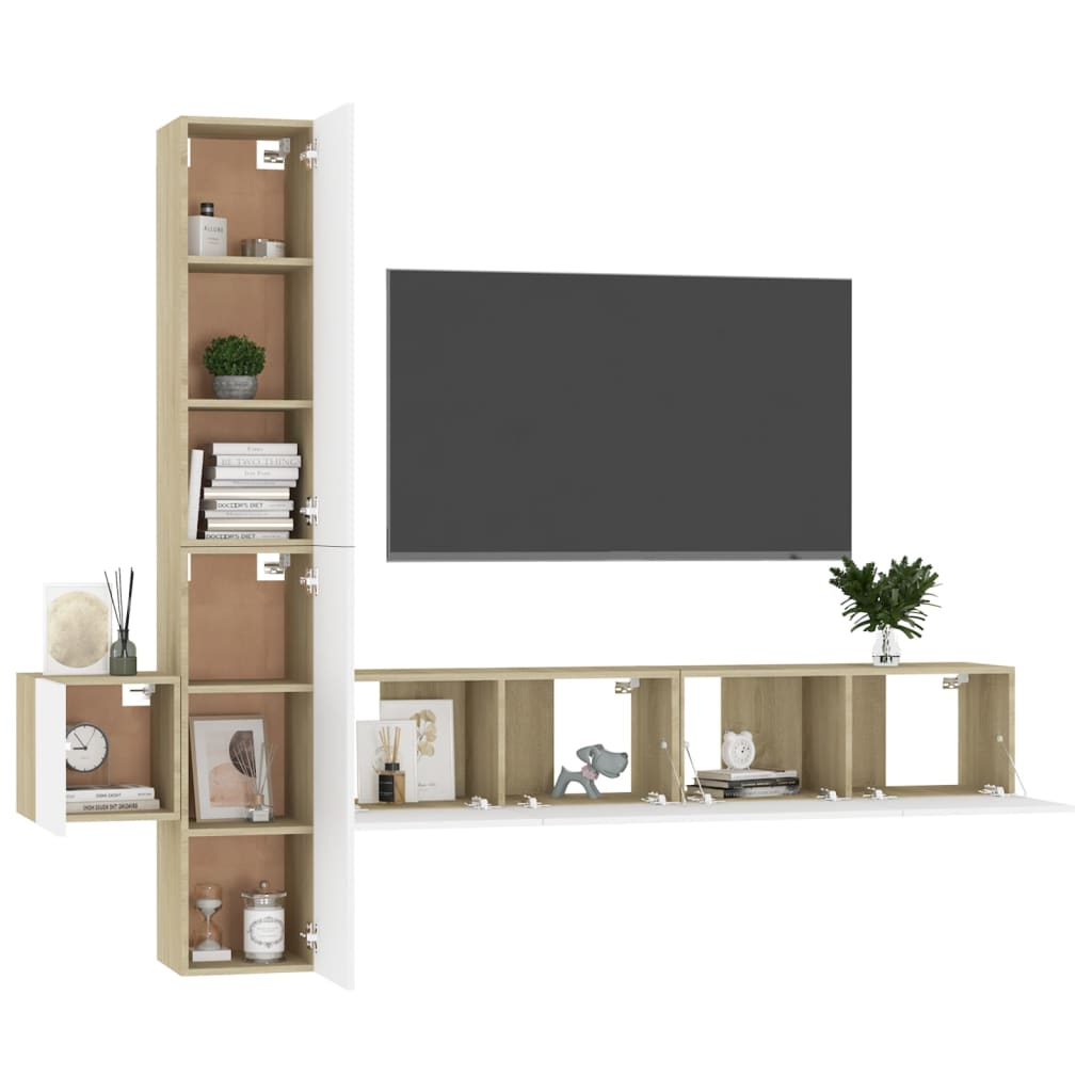 

vidaXL 5-delige Tv-meubelset spaanplaat wit en sonoma eikenkleurig