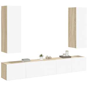 vidaXL Televizoriaus spintelių komplektas, 5 dalių, baltas/ąžuolo, MDP