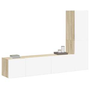 vidaXL Televizoriaus spintelių komplektas, 3 dalių, baltas/ąžuolo, MDP