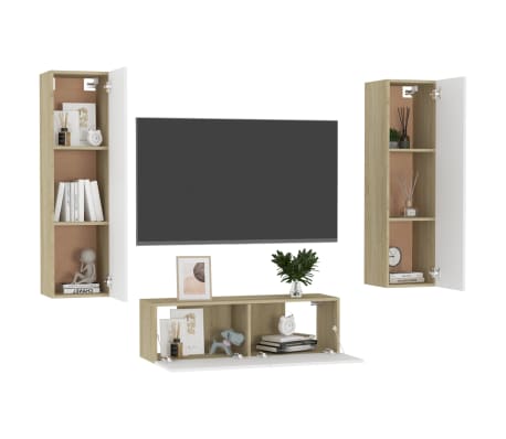 vidaXL Muebles de pared de TV 3 pzas madera contrachapada blanco roble