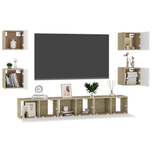 vidaXL Televizoriaus spintelių komplektas, 7 dalių, baltas/ąžuolo, MDP