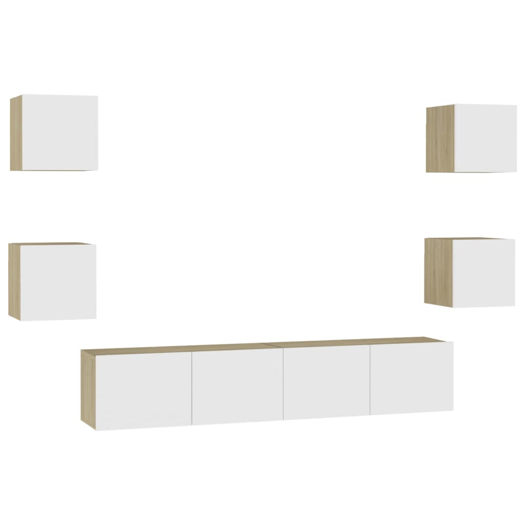 

vidaXL 6 Piece TV Cabinet Set White and Sonoma Oak Chipboard