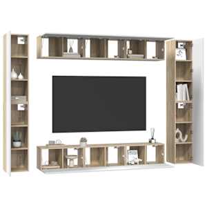 vidaXL TV spintelių komplektas, 10 dalių, baltas/ąžuolo, MDP