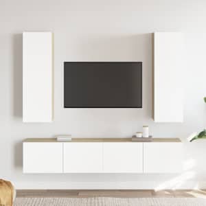 vidaXL Televizoriaus spintelių komplektas, 4 dalių, baltas/ąžuolo, MDP