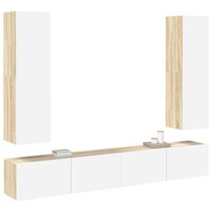 vidaXL Televizoriaus spintelių komplektas, 4 dalių, baltas/ąžuolo, MDP