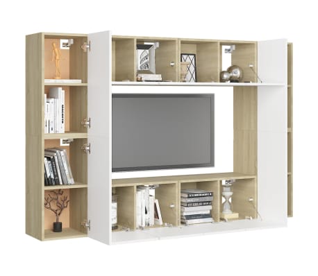 vidaXL 8-tlg. TV-Schrank-Set Weiß Sonoma-Eiche Holzwerkstoff