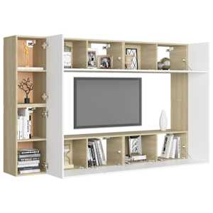 vidaXL Televizoriaus spintelių komplektas, 8 dalių, baltas/ąžuolo, MDP
