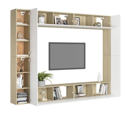 vidaXL Muebles de pared de TV 8 pzas aglomerado blanco y roble Sonoma