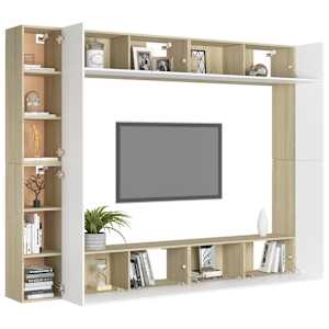 vidaXL Televizoriaus spintelių komplektas, 8 dalių, baltas/ąžuolo, MDP