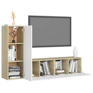 vidaXL Televizoriaus spintelių komplektas, 3 dalių, baltas/ąžuolo, MDP