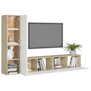vidaXL Televizoriaus spintelių komplektas, 4 dalių, baltas/ąžuolo, MDP