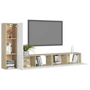 vidaXL Televizoriaus spintelių komplektas, 3 dalių, baltas/ąžuolo, MDP
