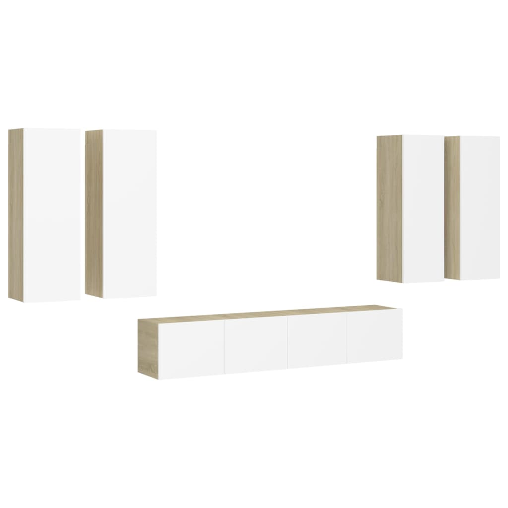 

vidaXL 6 Piece TV Cabinet Set White and Sonoma Oak Chipboard