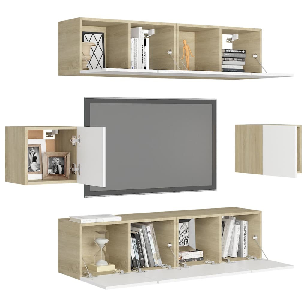 vidaXL 6 Piece TV Cabinet Sets White and Sonoma Oak Engineered Wood