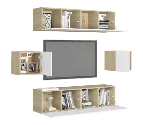 vidaXL 6 Piece TV Cabinet Sets White and Sonoma Oak Engineered Wood