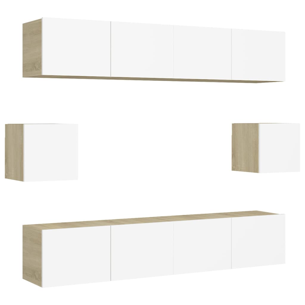 

vidaXL 6 Piece TV Cabinet Set White and Sonoma Oak Chipboard