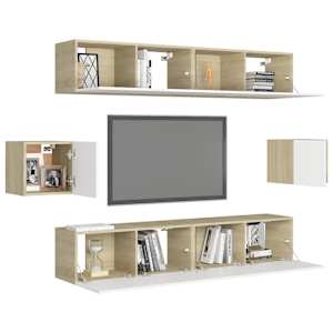 vidaXL Televizoriaus spintelių komplektas, 6 dalių, baltas/ąžuolo, MDP