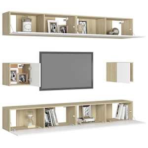 vidaXL Televizoriaus spintelių komplektas, 6 dalių, baltas/ąžuolo, MDP