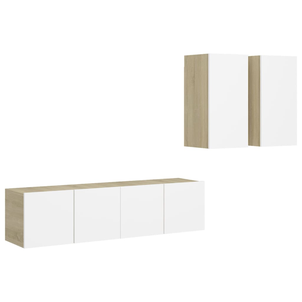 Set dulapuri TV, 4 piese, alb și stejar sonoma, lemn prelucrat