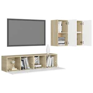 vidaXL Televizoriaus spintelių komplektas, 4 dalių, baltas/ąžuolo, MDP