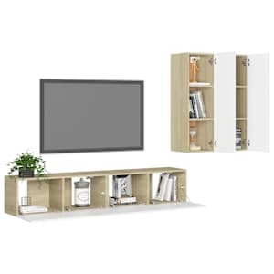 vidaXL Televizoriaus spintelių komplektas, 4 dalių, baltas/ąžuolo, MDP