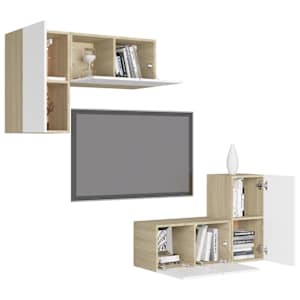 vidaXL Televizoriaus spintelių komplektas, 4 dalių, baltas/ąžuolo, MDP