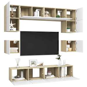vidaXL Televizoriaus spintelių komplektas, 8 dalių, baltas/ąžuolo, MDP
