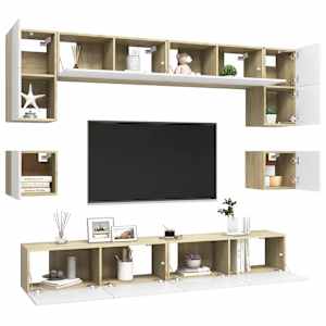 vidaXL Televizoriaus spintelių komplektas, 8 dalių, baltas/ąžuolo, MDP