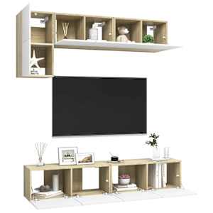 vidaXL Televizoriaus spintelių komplektas, 5 dalių, baltas/ąžuolo, MDP