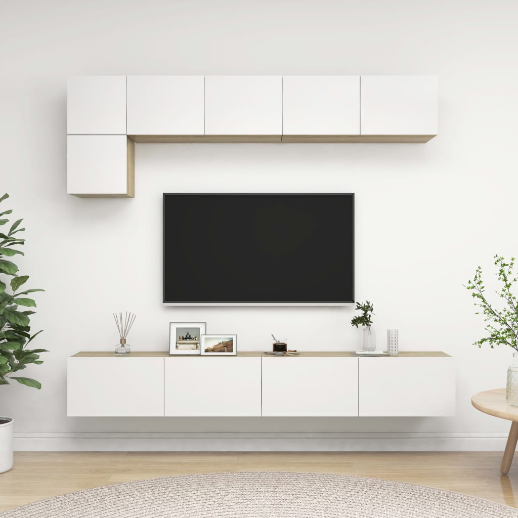 ÅMÅL – Ensemble de meubles TV suspendu 5pcs Blanc et chêne sonoma XL | meublestv.fr 2