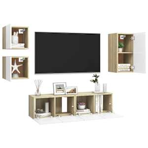 vidaXL Televizoriaus spintelių komplektas, 5 dalių, baltas/ąžuolo, MDP