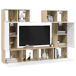 vidaXL Televizoriaus spintelių komplektas, 6 dalių, baltas/ąžuolo, MDP