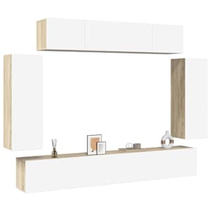 vidaXL Televizoriaus spintelių komplektas, 6 dalių, baltas/ąžuolo, MDP