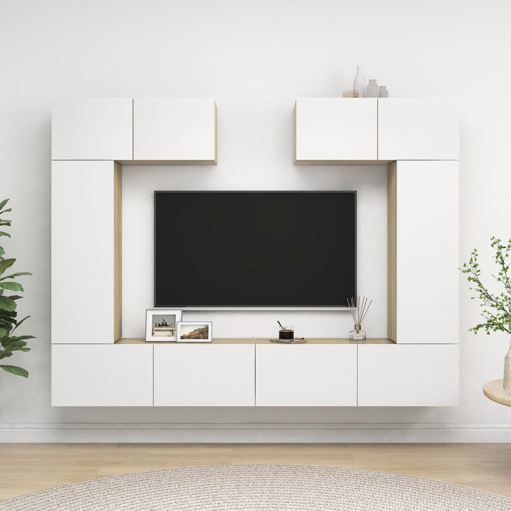 vidaXL Set dulapuri TV, alb și stejar sonoma, 6 piese, PAL vidaXL imagine model 2022