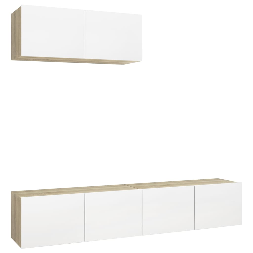 

vidaXL TV Cabinets 3 pcs White and Sonoma Oak Chipboard