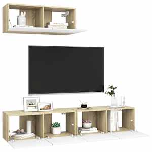 vidaXL Televizoriaus spintelės, 3vnt., baltos ir ąžuolo spalvos, MDP