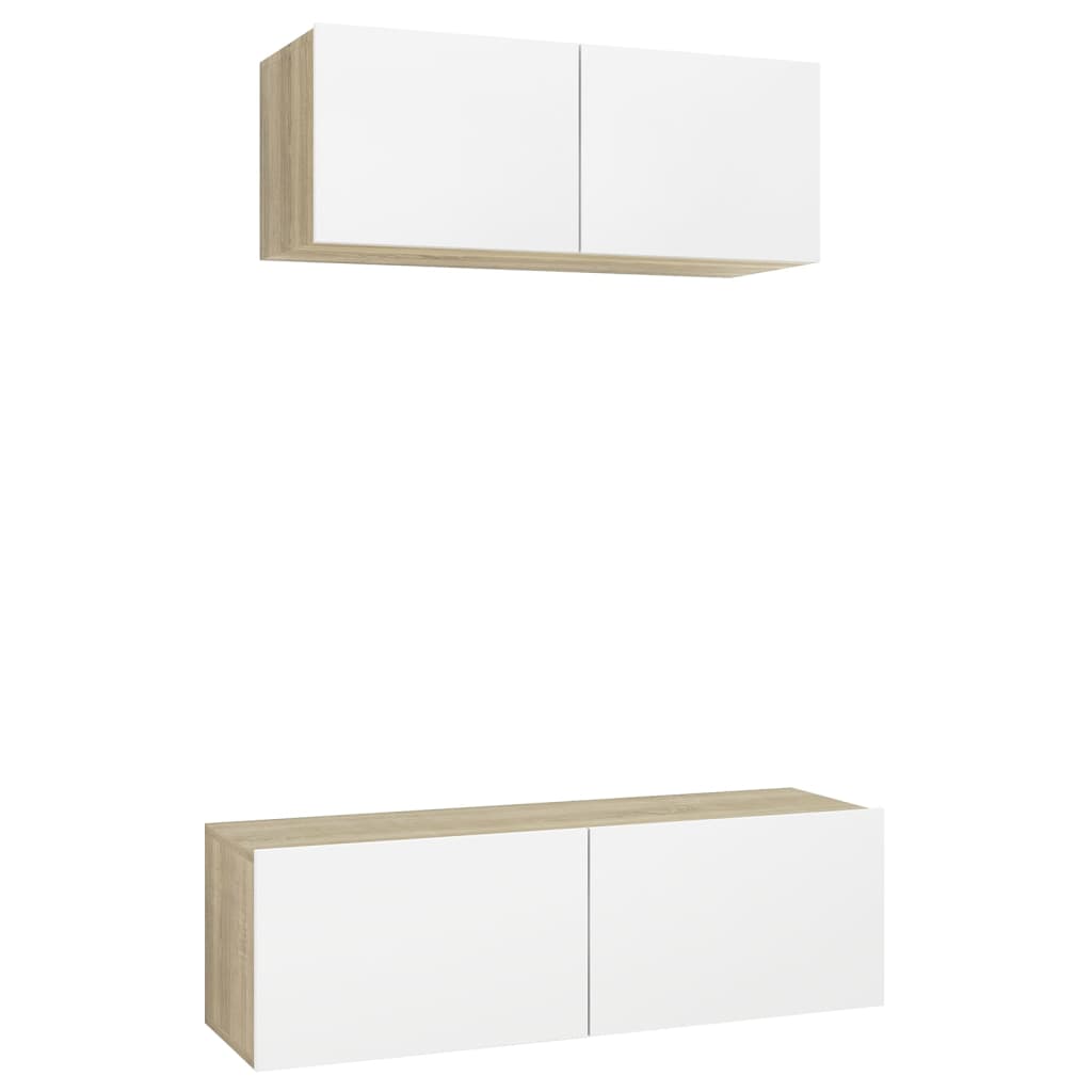 

vidaXL 2 Piece TV Cabinet Set White and Sonoma Oak Chipboard