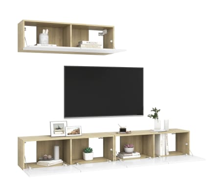 vidaXL TV-skåp 3 delar vit och sonoma-ek konstruerat trä