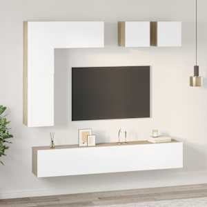 vidaXL Televizoriaus spintelių komplektas, 8 dalių, baltas/ąžuolo, MDP